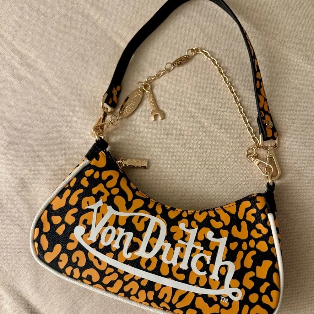 Von Dutch Y2K Orange Cheetah Shoulder Bag